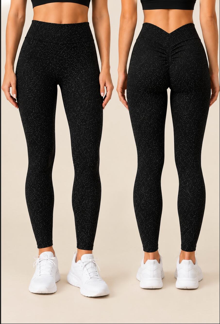 NUX Black Sparkle Seamless Ruched Back Leggings Size L NWOT